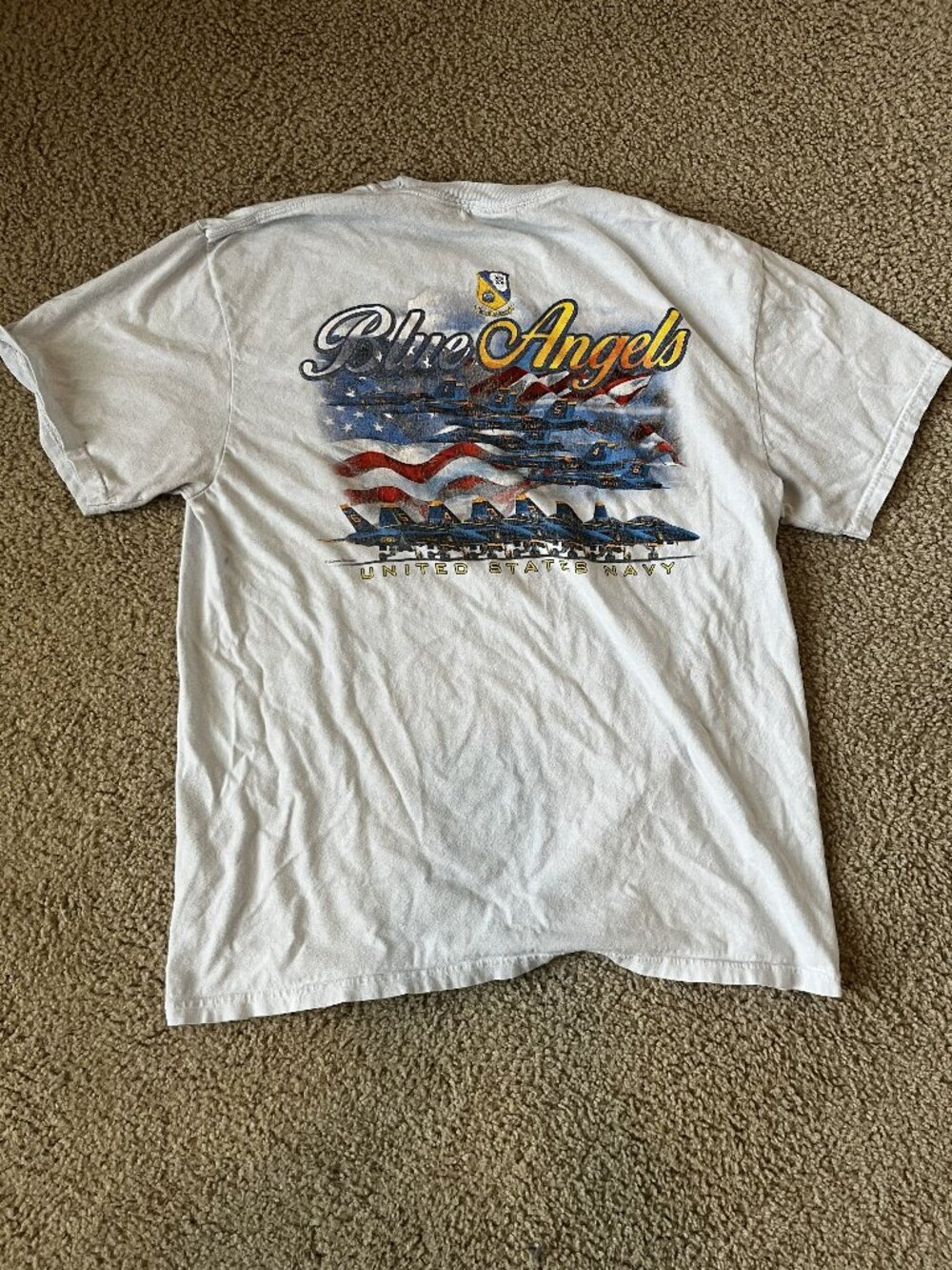 Comfort Colors Blue Angels U.S. Navy T-Shirt Large White Heavyweight Cotton